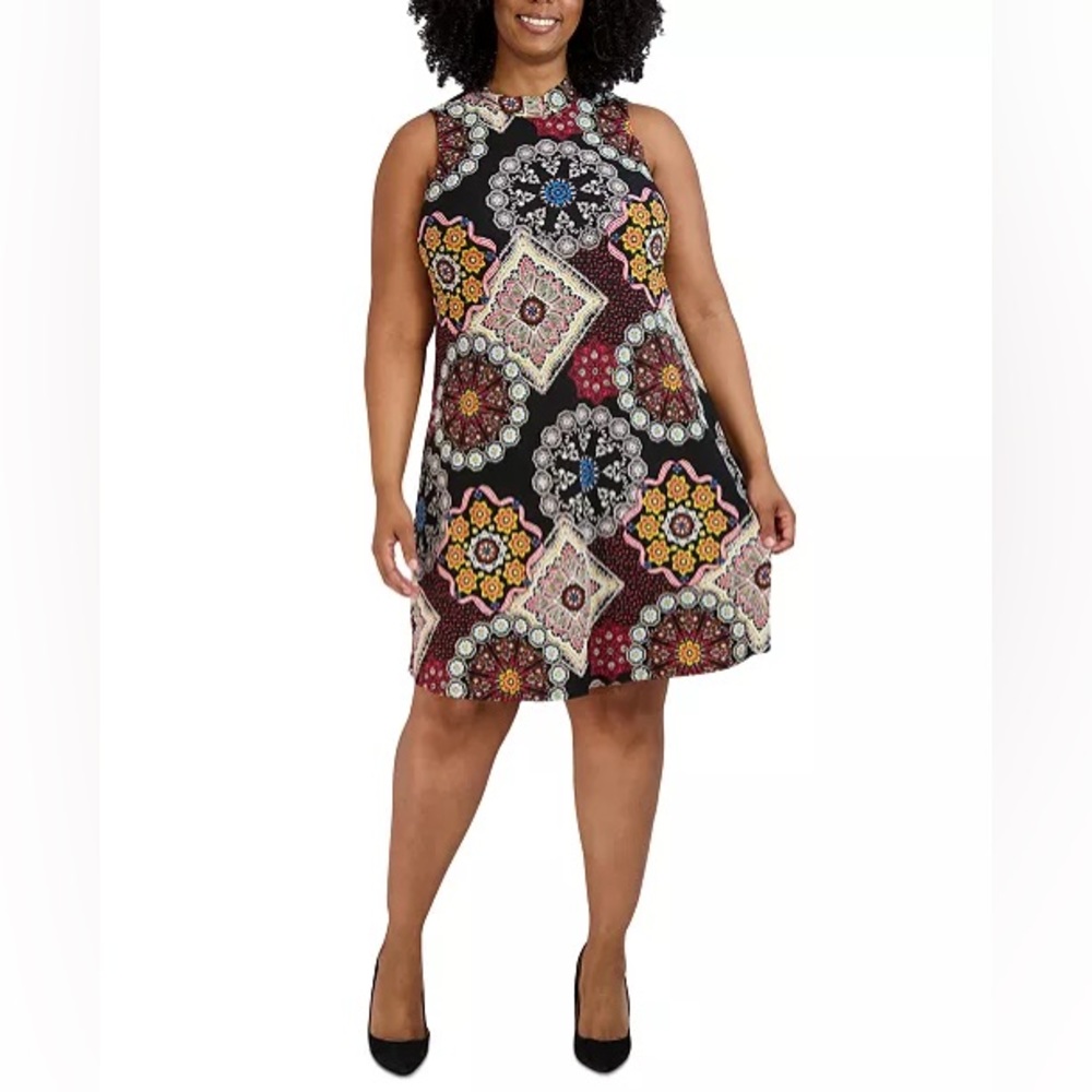 Robbie Bee Women’s Floral Printed Bow Back Trapeze Shift Dress, Size PL, EUC!